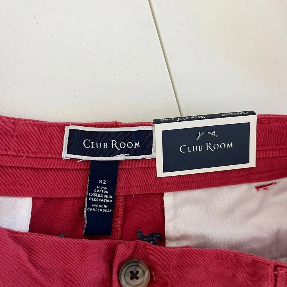 Club Room Chino Shorts Men's 32 Red Turtle Print Flat Front 9